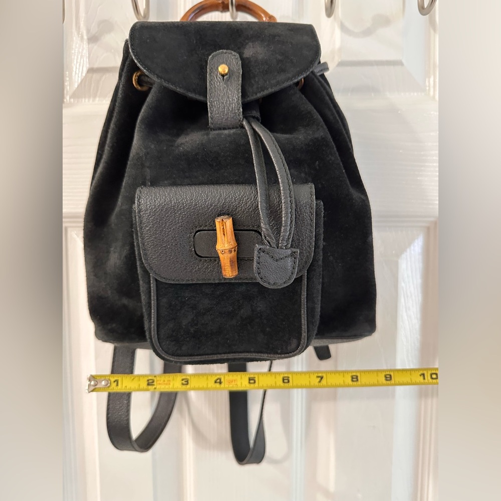 Gucci Black Suede Backpack bamboo - Picture 7 of 15